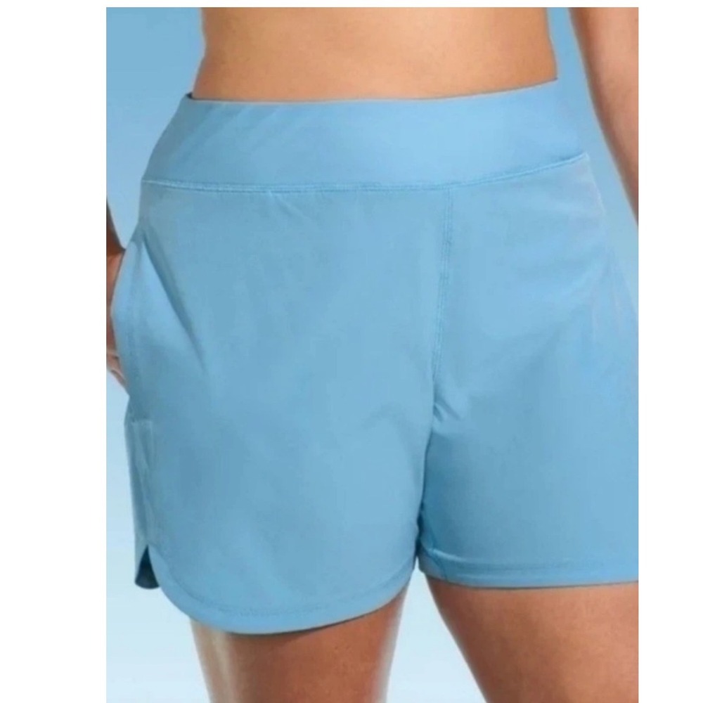 Lands End Womens Active Swim Shorts Light Blue Pockets Size XS 2-4 NEW